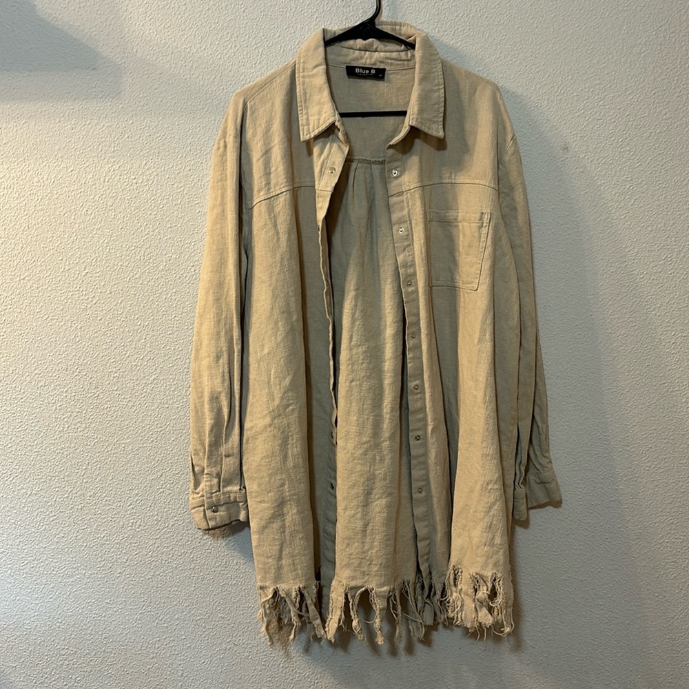 Blue B frayed long button down size medium